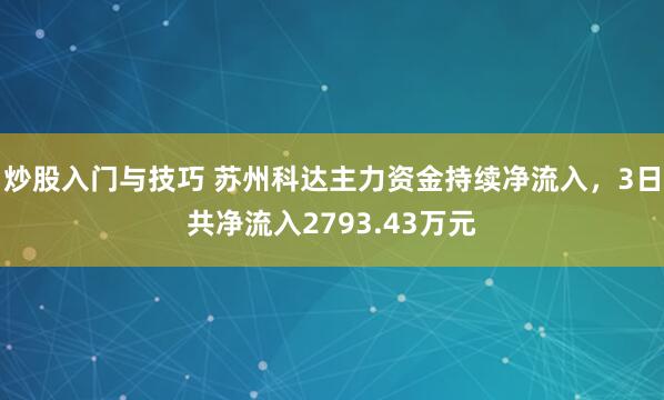 炒股入门与技巧 苏州科达主力资金持续净流入，3日共净流入2793.43万元