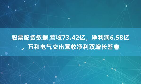 股票配资数据 营收73.42亿，净利润6.58亿，万和电气交出营收净利双增长答卷