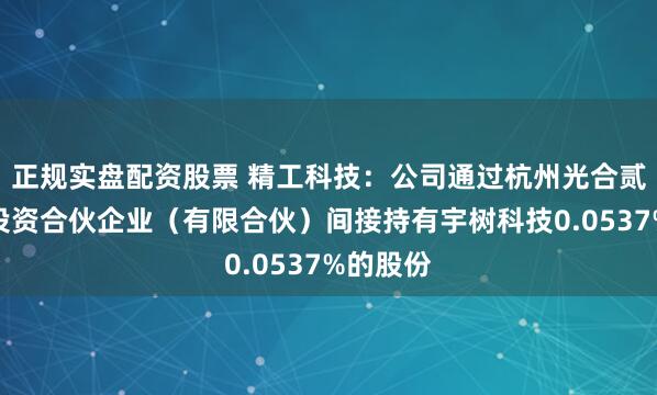 正规实盘配资股票 精工科技：公司通过杭州光合贰期创业投资合伙企业（有限合伙）间接持有宇树科技0.0537%的股份